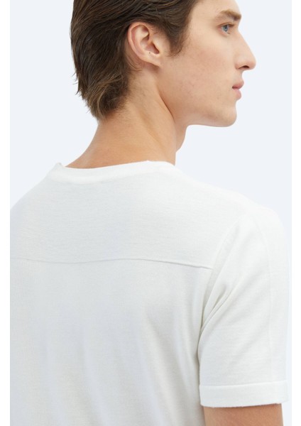 Ekru Bisiklet Yaka Desenli Triko