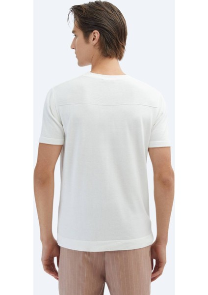 Ekru Bisiklet Yaka Desenli Triko