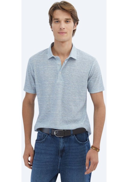 Mavi Baskılı Polo Yaka Pamuk Karışımlı T-Shirt