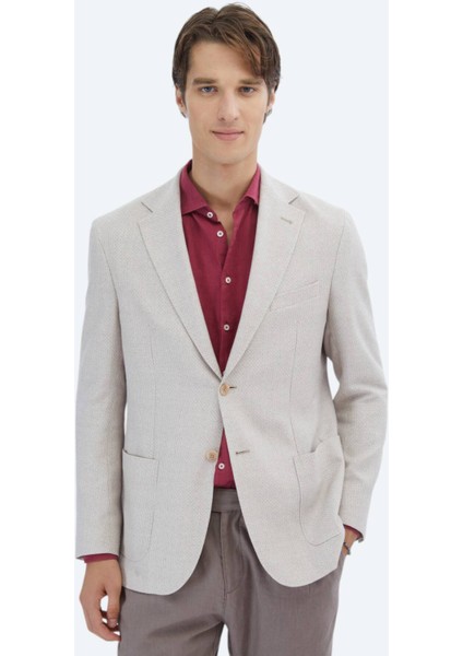 Somon Desenli Modern Fit Keten Karışımlı Ceket