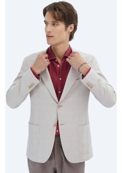Somon Desenli Modern Fit Keten Karışımlı Ceket