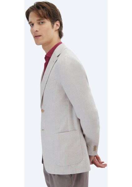 Somon Desenli Modern Fit Keten Karışımlı Ceket