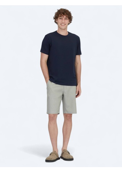 Lacivert Düz Bisiklet Yaka Pamuk Karışımlı T-Shirt