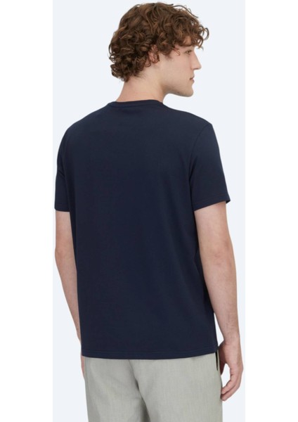 Lacivert Düz Bisiklet Yaka Pamuk Karışımlı T-Shirt