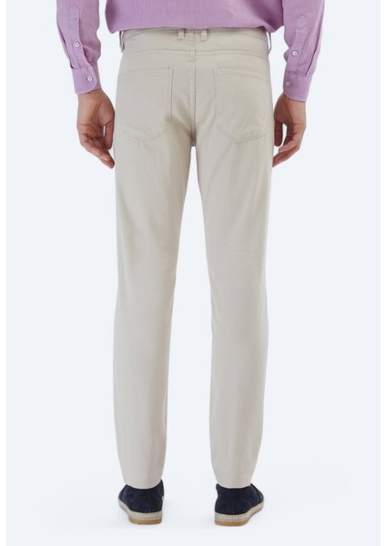 Bej Düz Dokuma Slim Fit Casual Pamuk Karışımlı Pantolon