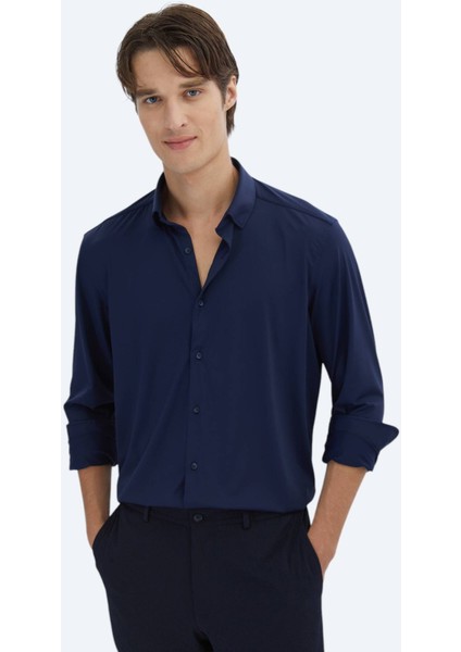 Lacivert Regular Fit Casual Gömlek