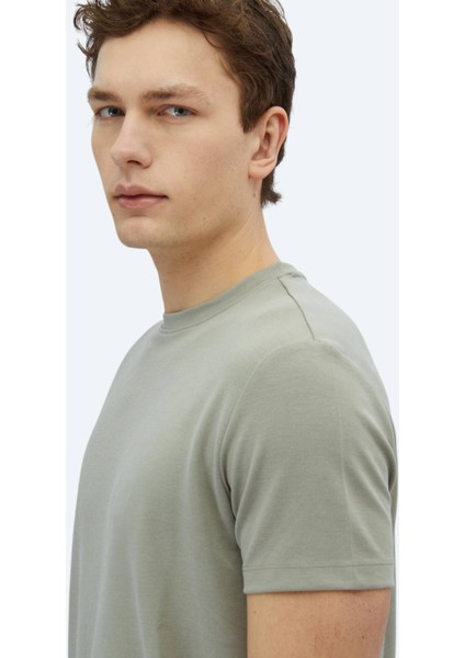 Haki Düz Bisiklet Yaka T-Shirt