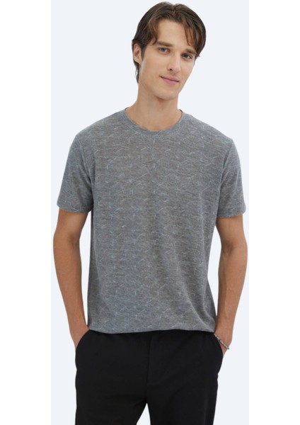 Lacivert Baskılı Bisiklet Yaka Pamuk Karışımlı T-Shirt