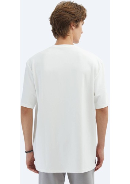 Ekru Düz Bisiklet Yaka T-Shirt