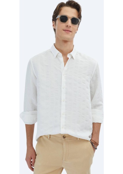 Beyaz Regular Fit Dokuma Klasik Gömlek