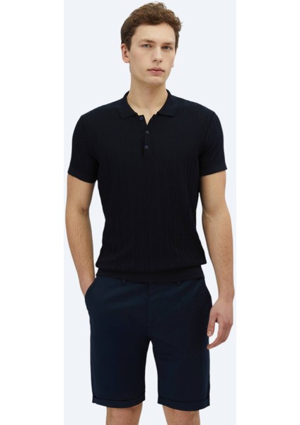 Lacivert Polo Yaka Desenli Triko