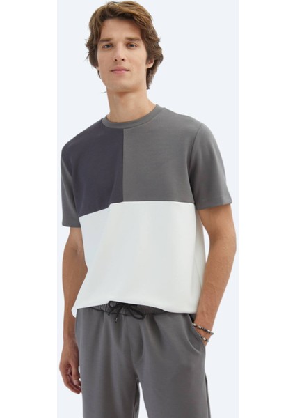 Gri Düz Bisiklet Yaka T-Shirt