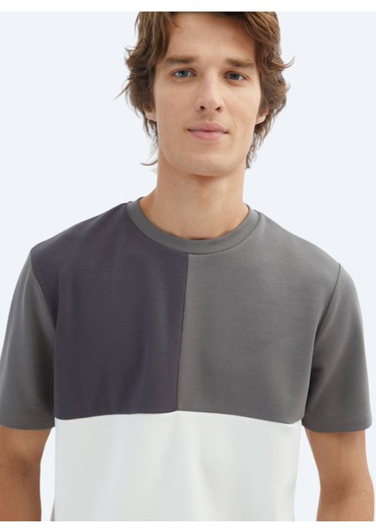 Gri Düz Bisiklet Yaka T-Shirt