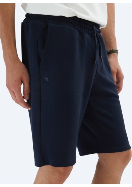 Lacivert Düz Örme Jogging Fit Spor Bermuda