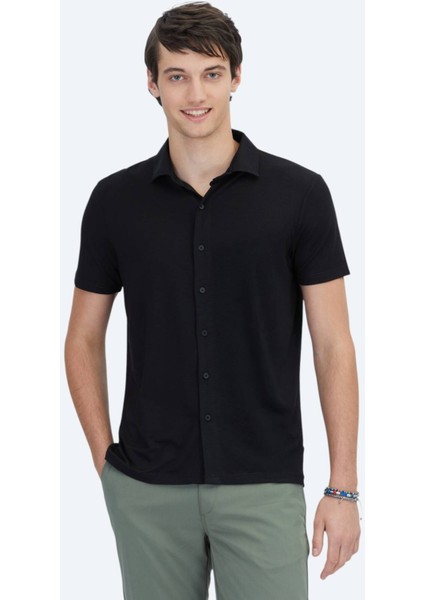 Siyah Düz Regular Fit Casual Gömlek