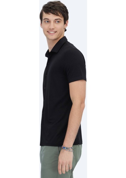 Siyah Düz Regular Fit Casual Gömlek