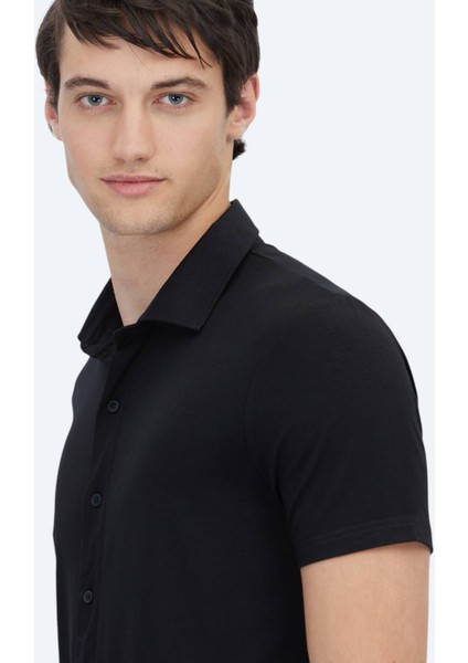 Siyah Düz Regular Fit Casual Gömlek