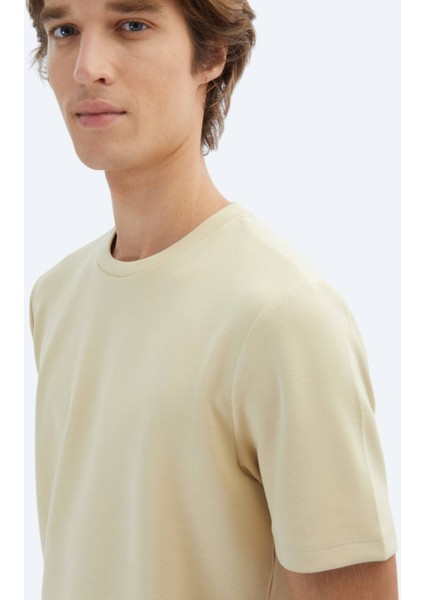 Açık Sarı Düz Bisiklet Yaka T-Shirt