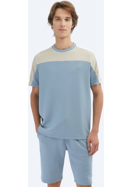 Mavi Düz Bisiklet Yaka T-Shirt