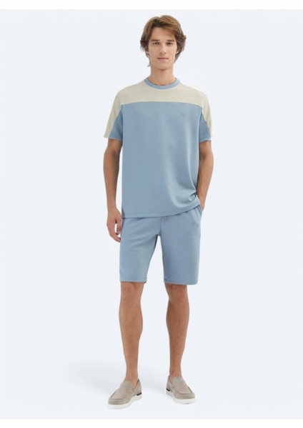 Mavi Düz Bisiklet Yaka T-Shirt