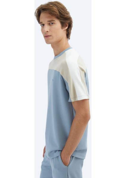 Mavi Düz Bisiklet Yaka T-Shirt