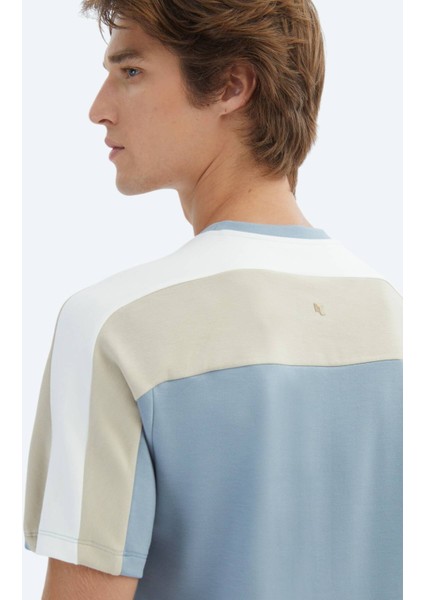 Mavi Düz Bisiklet Yaka T-Shirt