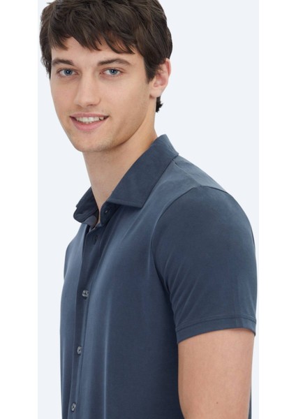 Antrasit Düz Regular Fit Casual Gömlek