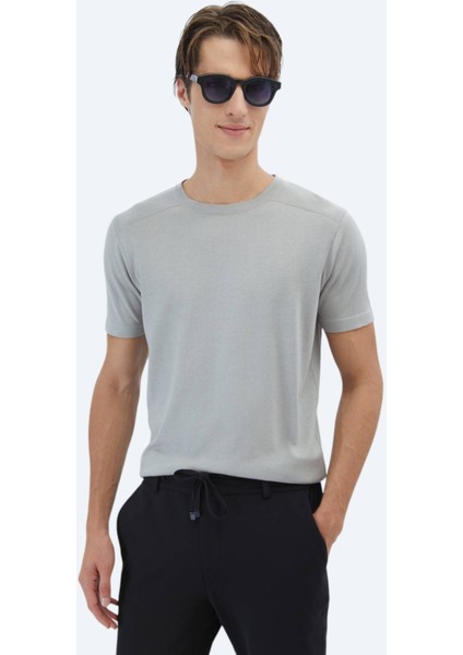 Gri Bisiklet Yaka Desenli Triko