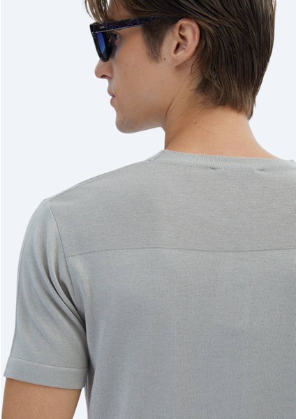 Gri Bisiklet Yaka Desenli Triko