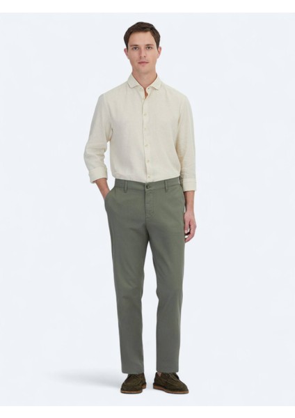 Haki Düz Dokuma Jogging Fit Casual Pamuk Karışımlı Pantolon