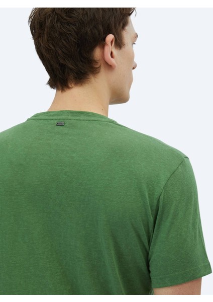 Fıstık Yeşili Düz Bisiklet Yaka Pamuk Karışımlı T-Shirt