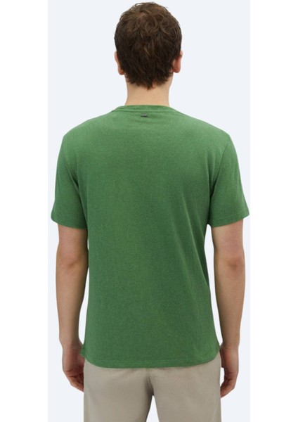 Fıstık Yeşili Düz Bisiklet Yaka Pamuk Karışımlı T-Shirt