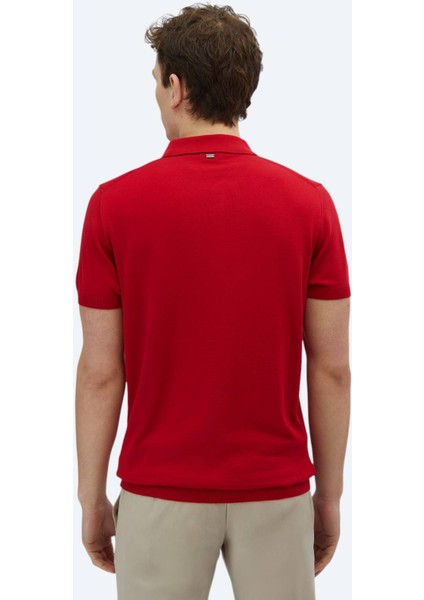 Kırmızı Polo Yaka Düz Örgü Triko