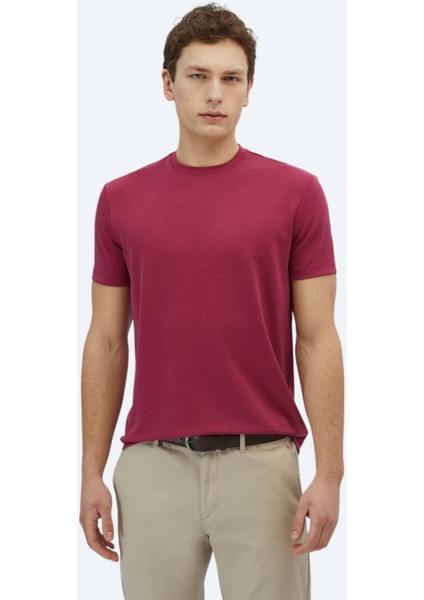 Mürdüm Düz Bisiklet Yaka T-Shirt