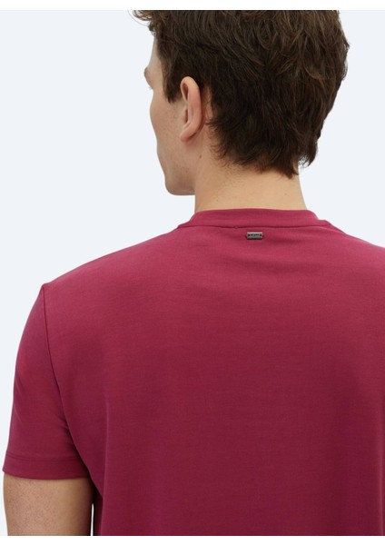 Mürdüm Düz Bisiklet Yaka T-Shirt