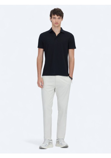 Siyah Desenli Polo Yaka Pamuk Karışımlı T-Shirt