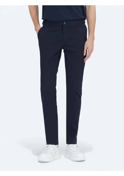 Lacivert Dokuma Regular Fit Casual Pamuk Karışımlı Pantolon