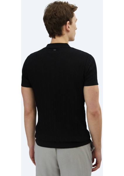Siyah Polo Yaka Desenli Triko