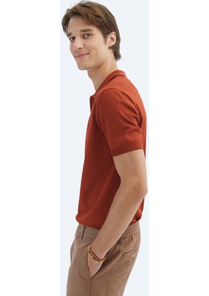 Kiremit Polo Yaka Düz Örgü Triko