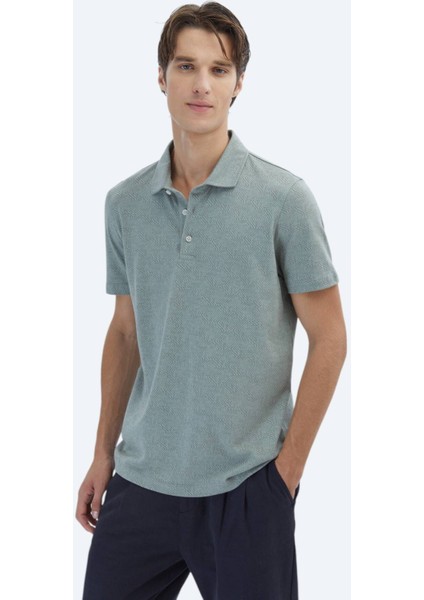 Haki Desenli Polo Yaka Pamuk Karışımlı T-Shirt