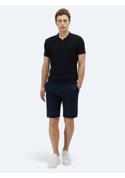 Lacivert Polo Yaka Desenli Triko