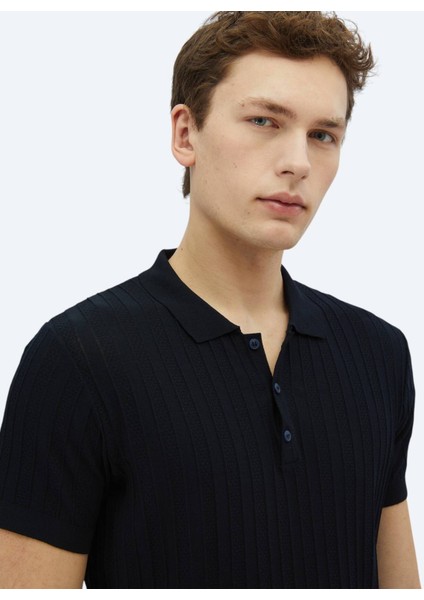 Lacivert Polo Yaka Desenli Triko