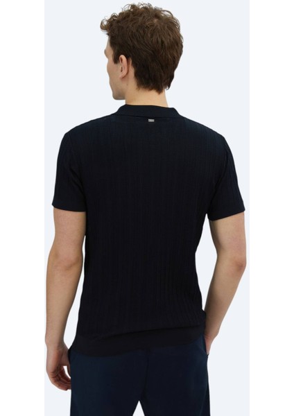Lacivert Polo Yaka Desenli Triko