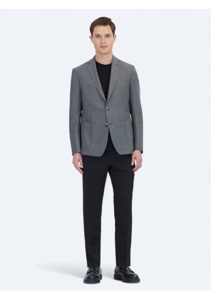 Antrasit Düz Regular Fit Yün Karışımlı Ceket