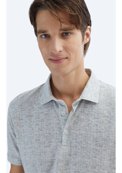 Bej Baskılı Polo Yaka Pamuk Karışımlı T-Shirt