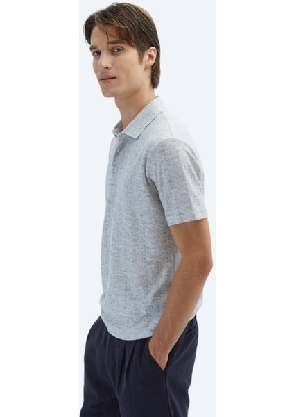 Bej Baskılı Polo Yaka Pamuk Karışımlı T-Shirt