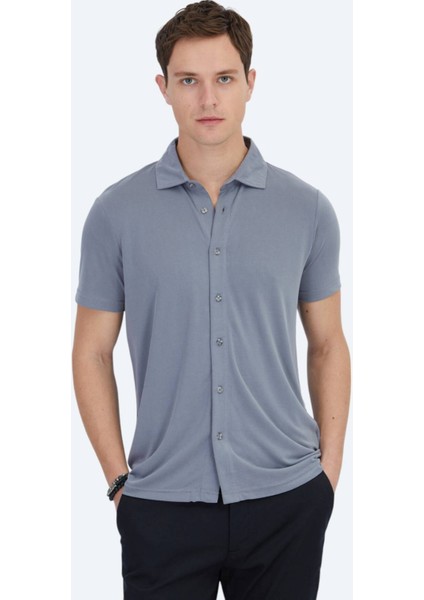 Gri Düz Regular Fit Casual Gömlek