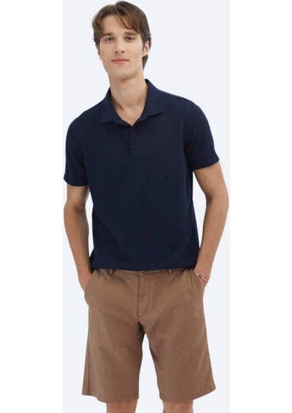 Lacivert Desenli Polo Yaka T-Shirt