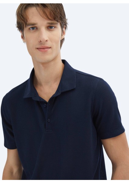 Lacivert Desenli Polo Yaka T-Shirt