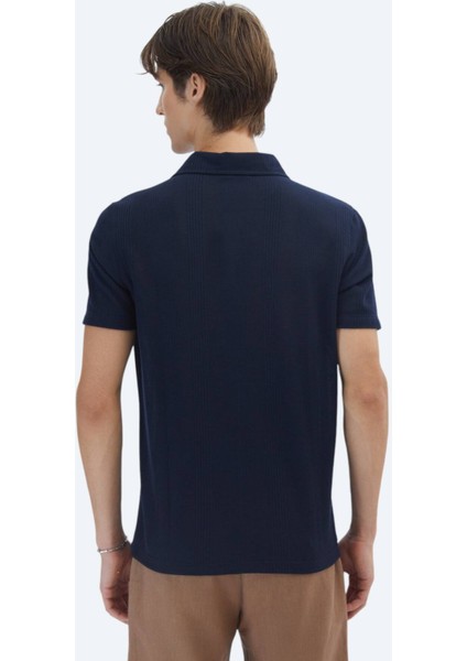 Lacivert Desenli Polo Yaka T-Shirt